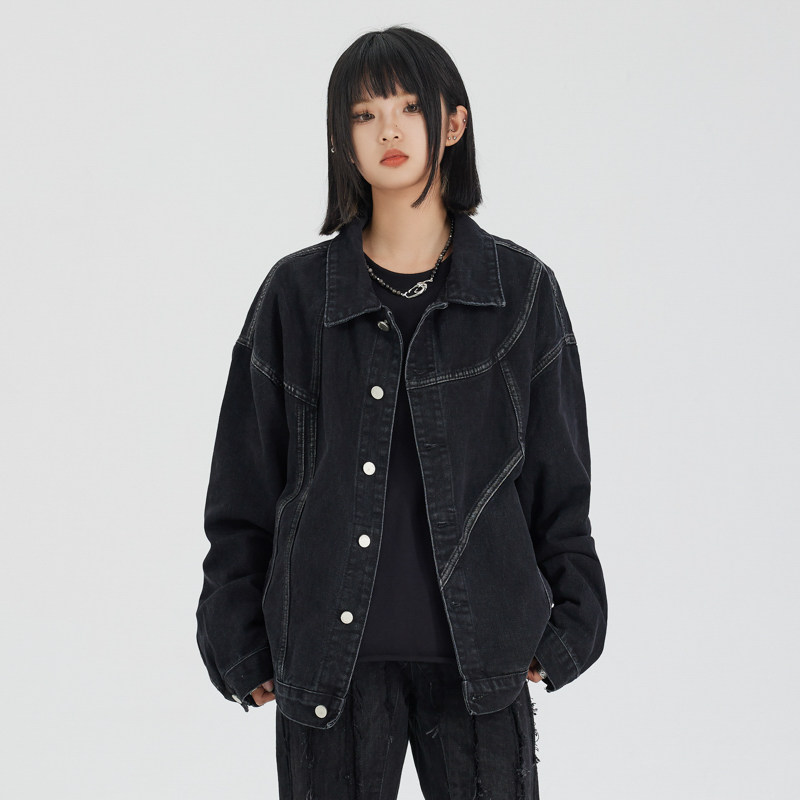 新因素新款美式复古高级感牛仔外套男女水洗做旧痞帅宽松休闲夹克