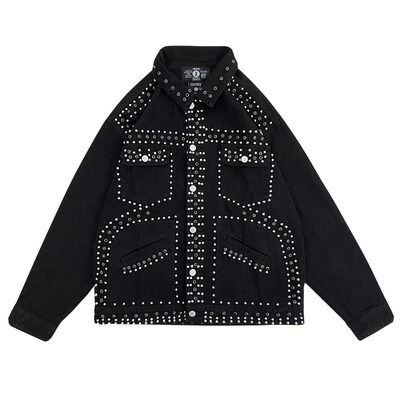 新因素限量款钉珠黑色牛仔外套男