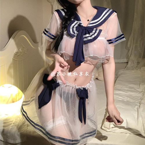 苏小晚日系清纯学院风角色扮演套装性感透视分体JK水手制服睡衣裙