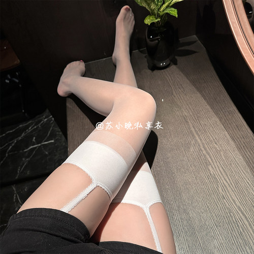 苏小晚 吊带袜一体蕾丝过膝袜纯欲白丝袜网红长筒黑丝袜女