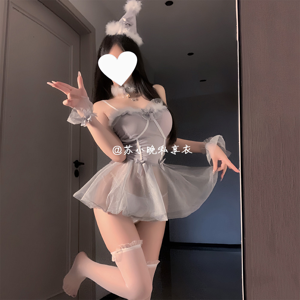 苏小晚 今天她很甜~性感透视吊带公主裙睡裙纯欲灰色制服套装qqny