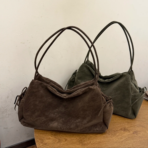 美拉德风麂皮托特包包女