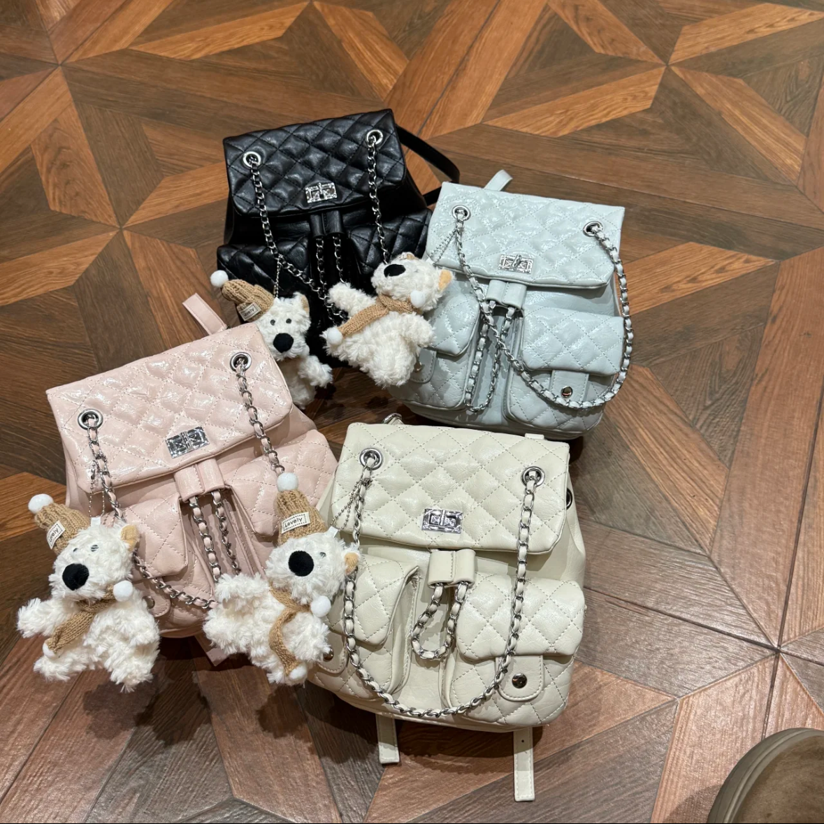 小香风菱格双肩包包女式