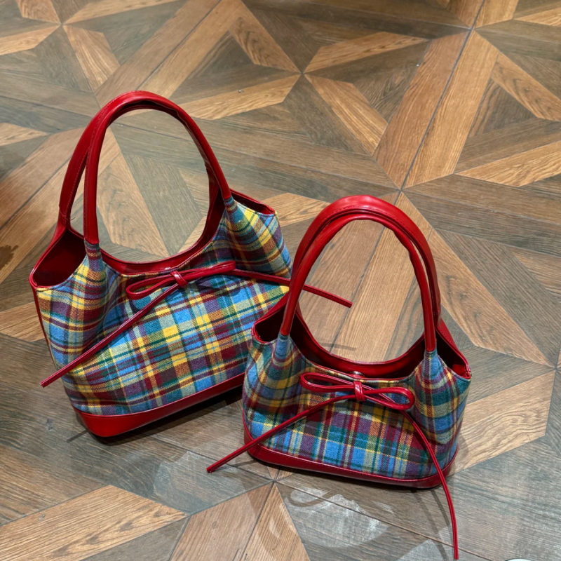 韩国复古毛呢格托特包包女