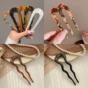 2024新款 丸子头盘发簪子简约气质发钗子 醋酸U型发簪女复古新中式