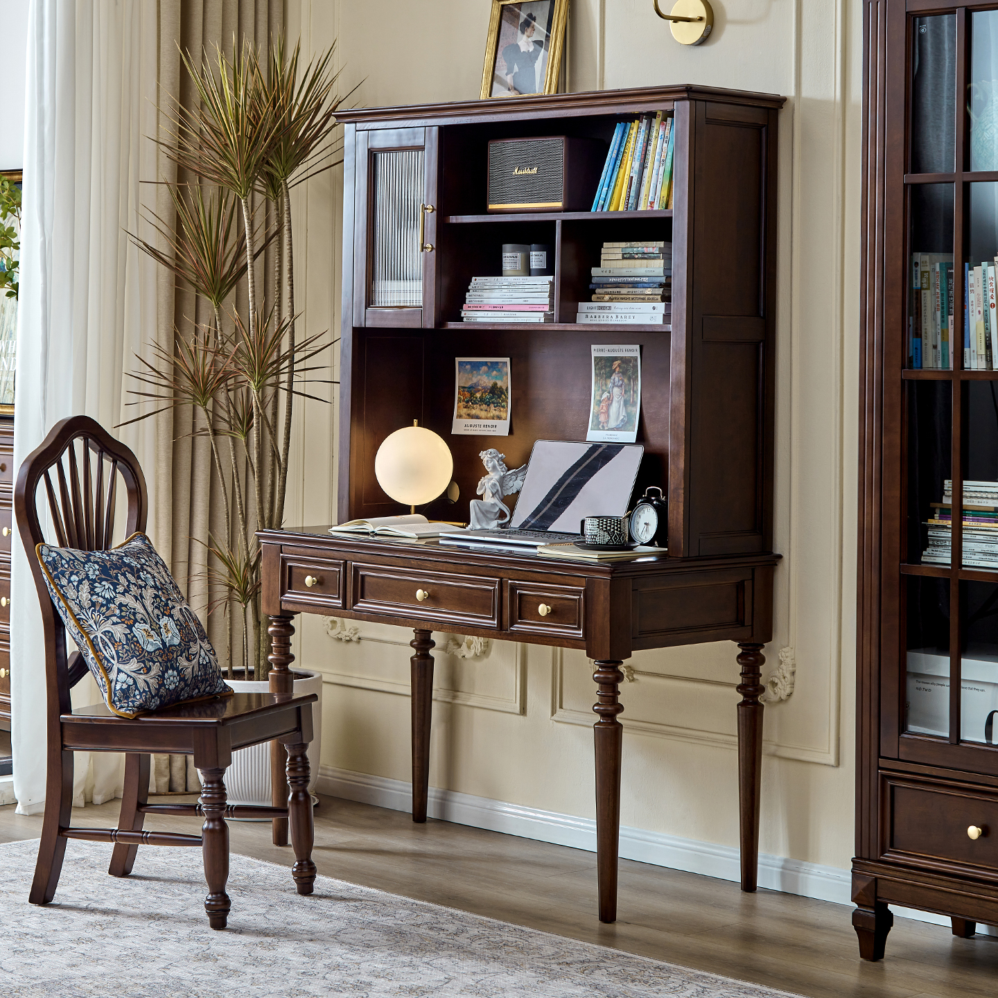 华丹妮美式全实木书桌书架组合合