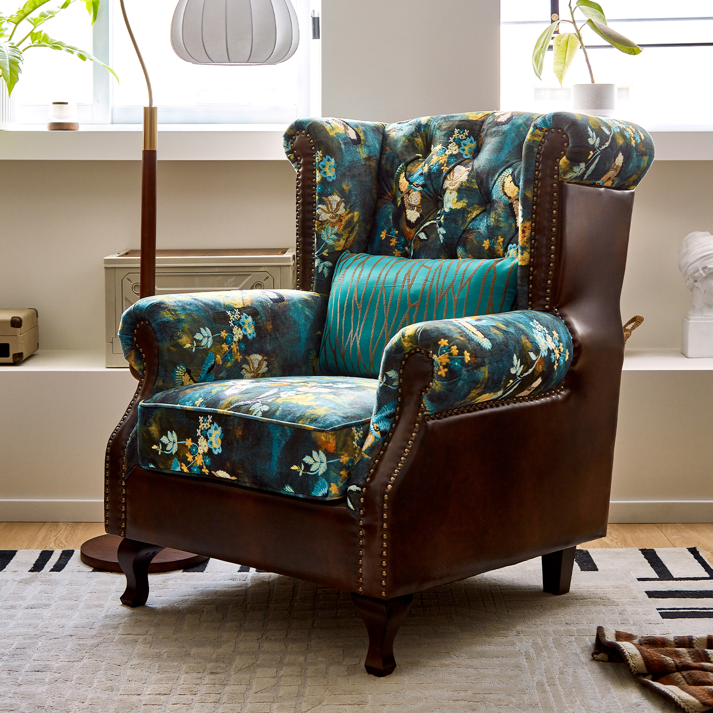 美式老虎椅单人木质皮布沙发复古客厅阳台休闲椅子卧室高背老虎凳