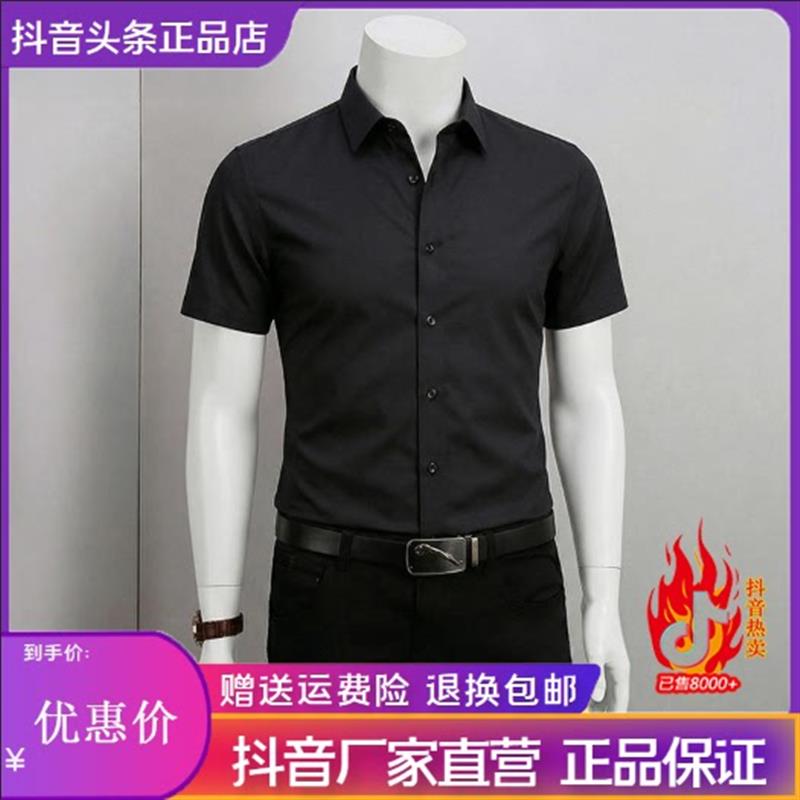 师凯服饰无痕莫代尔短袖衬衫夏正装男士黑色衬衣商务高级中年纯色