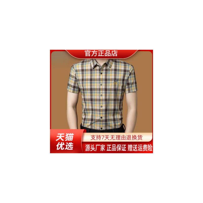 闽宇艳正品男士夏季新款高档格子短袖衬衫中年商务休闲免烫衬衣