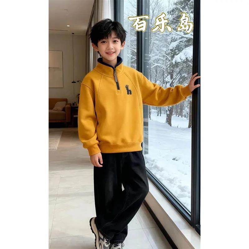 淘沁蔓野双面慕v斯绒男童女童秋季拉链亲子卫衣加绒保暖上衣韩版8