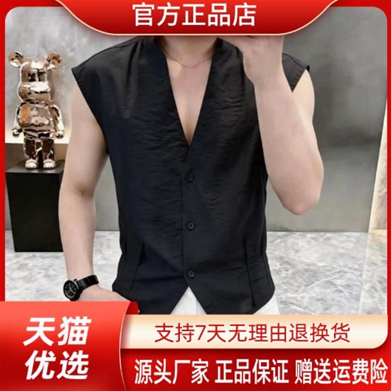 卓纳轻奢ZONA/高档夏季新款男士轻奢V领纯色衬衫背心时尚百搭帅气