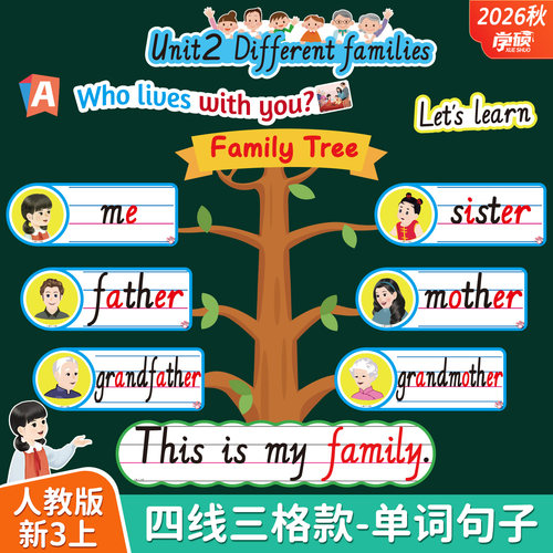 2026新人教版三年级单词卡片句子