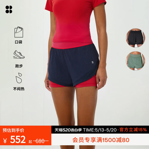 SweatyBetty二合一跑步运动短裤