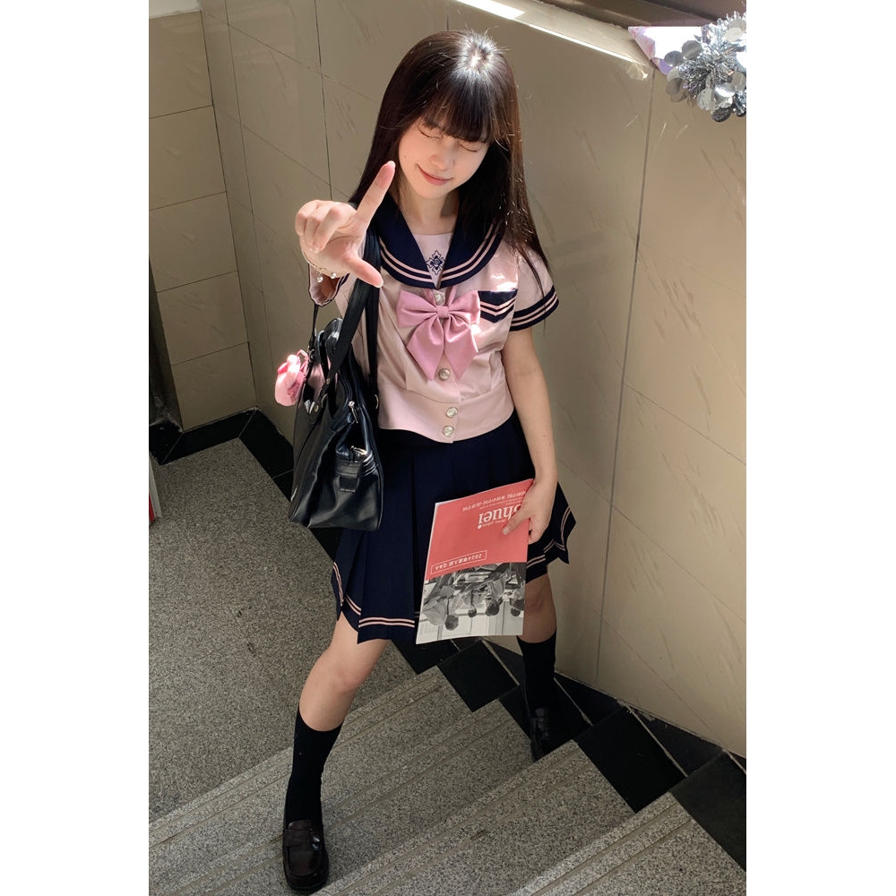 空栗鼠丸【樱川高】日系水手服秋收腰jk制服长短袖校供百褶箱褶裙