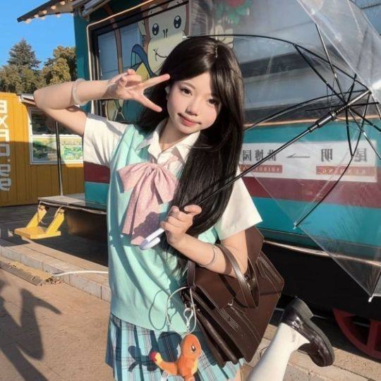 初田町jk原创正版格裙正品毛衣背心薄款衬衫套装学院风女夏季叠穿