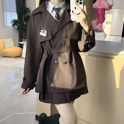 【神北JK】原创jk制服风衣女秋冬学院风校供感大衣中长款外套套装