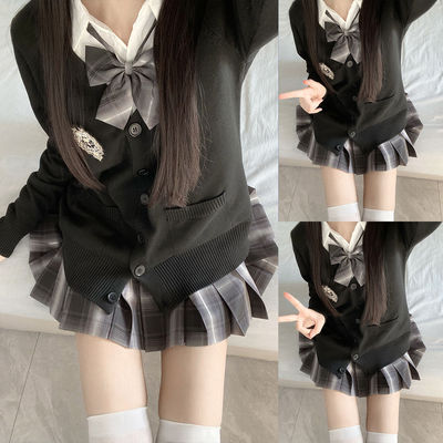 日系正版原创JK制服秋冬套装格裙长袖毛衣三件套学院风学生软妹