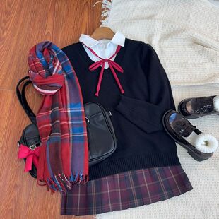 东临社 原创jk日剧同款jk制服套装秋冬毛衣女正版学院风v领针织衫