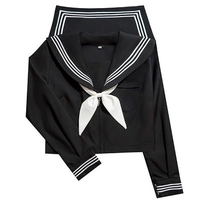 花蕊jk制服正版基础款暗黑不良少女水手服学院风黑三本中间服套装