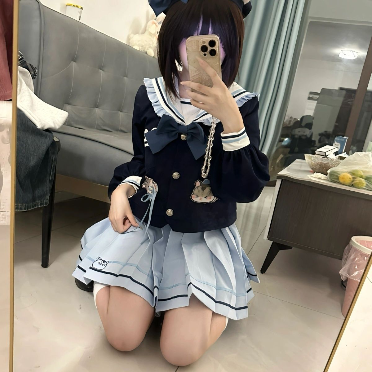 JK制服波波鼠白领泡泡三本水手服学院海军领套装贪吃鼠女儿服日系