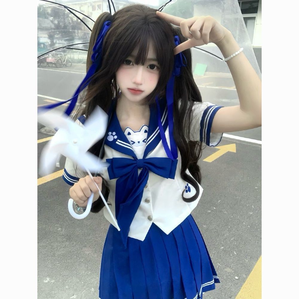 【喵喵物语】肥猫jk原创幼稚园萌款水手服女短袖夏日系百褶裙套装
