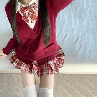 jk制服套装原创校园长袖针织毛衣开衫外套秋冬百褶短裙子三件套女