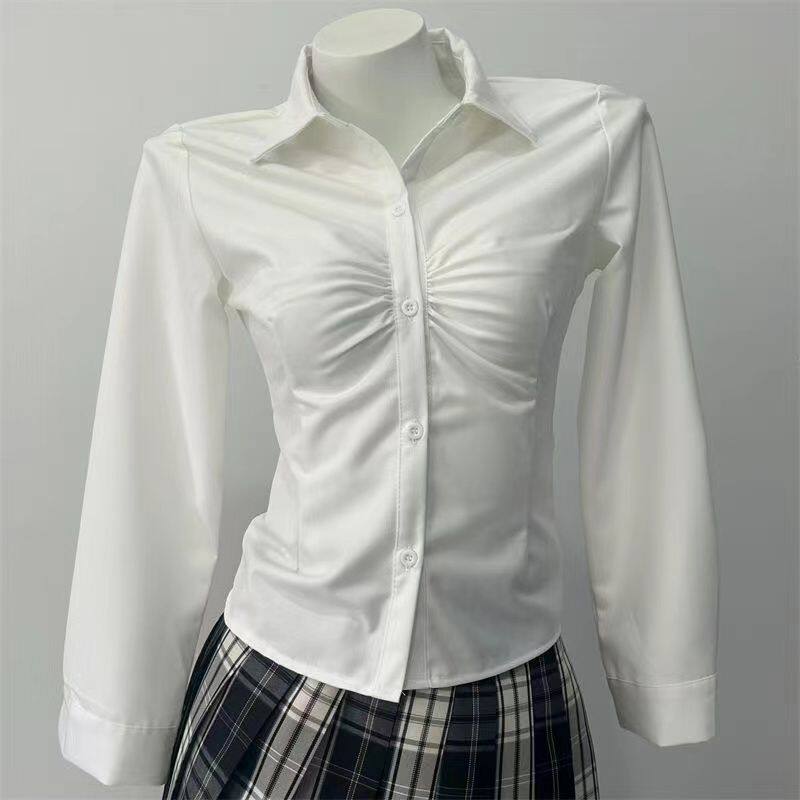 jk甜美修身遮肉显瘦韩版长袖收腰衬衫制服白衬衫辣妹学院风