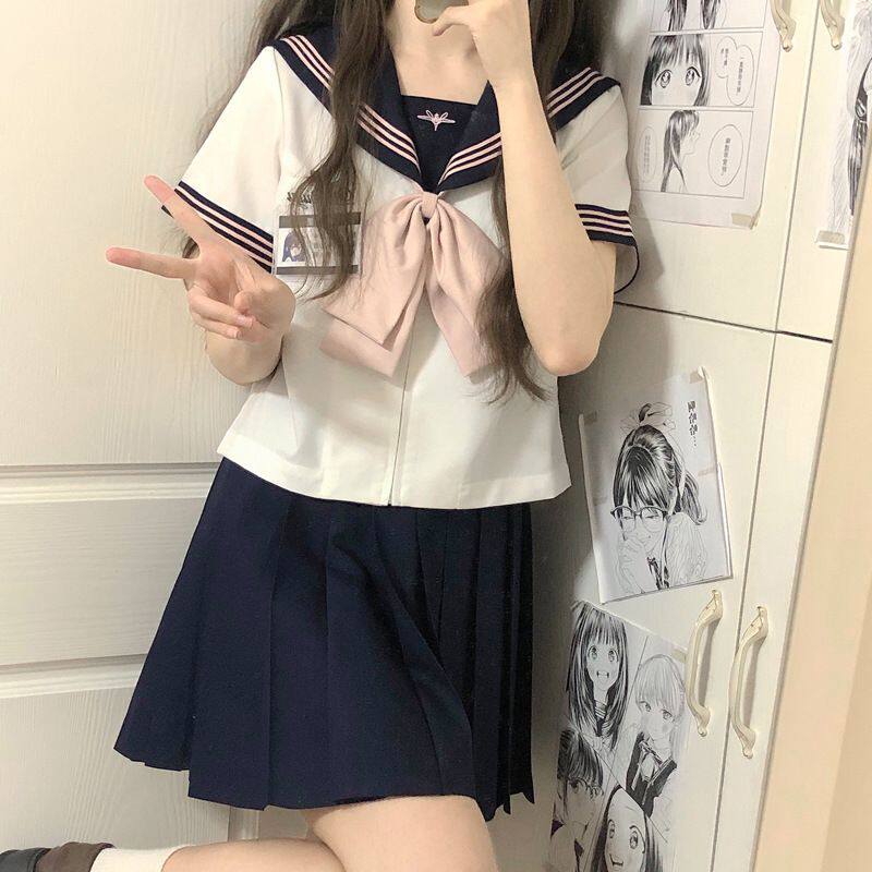 日系学院风粉水手服 JK 制服套装 夏季短袖藏青百褶裙20266年新款