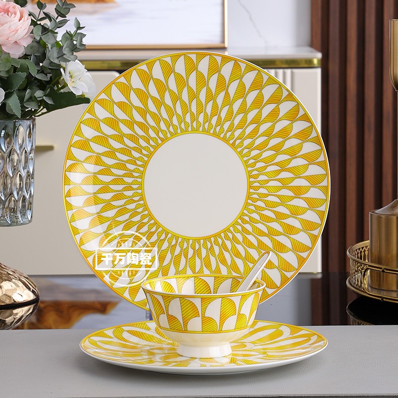 欧式精致轻奢碗盘五件套咖啡杯