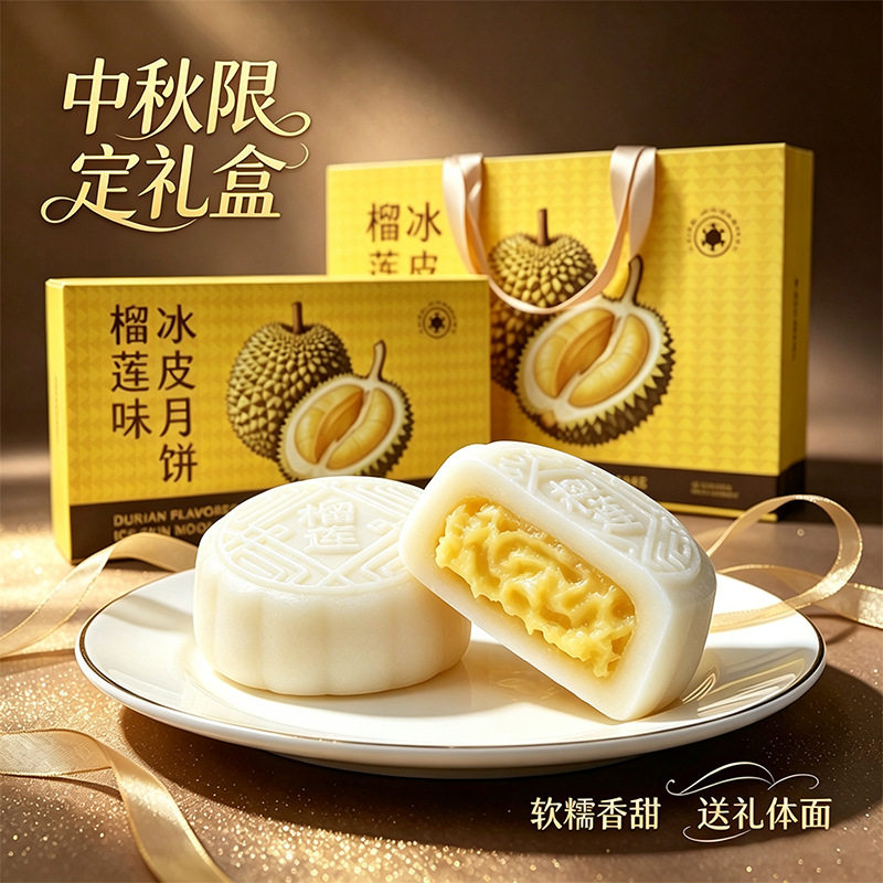 山姆超市榴莲味冰皮月饼中式传统老糕点心经典中秋零食下午茶小吃