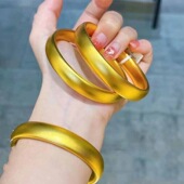 金店同款 古法磨砂轮胎手镯越南沙金精工12mm金色实心闭口男女手环