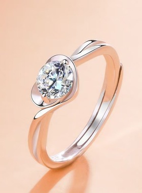 2025新款镀银心形戒指女款仿真钻戒高级感时尚爱心戒圈胖东来同款