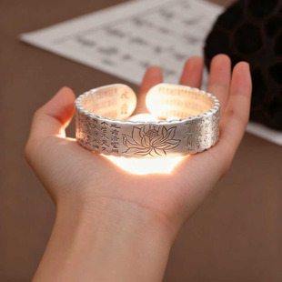 新款莲花大悲咒手镯男女同款开口复古宽面高级感小众设计饰品礼物