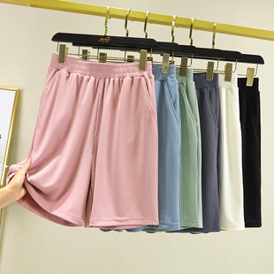 直筒裤 休闲裤 女外穿带口袋宽松大码 夏季 阔腿裤 五分裤 短裤 冰丝薄款