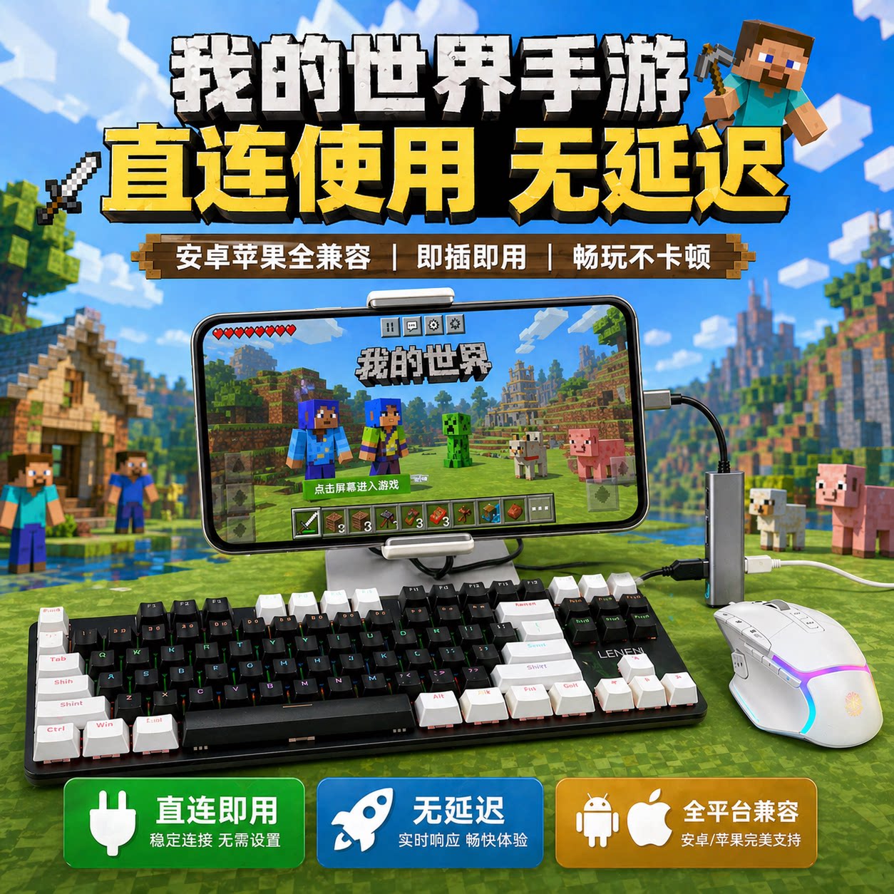 手柄哥同款网易我的世界键鼠套装mc国际服外设键盘鼠标ipadpro泰拉瑞亚外设键鼠套装原生适配流畅稳定