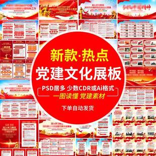 新款党建文化展板海报宣传栏工作会议报告一图读懂PSD模版素材图