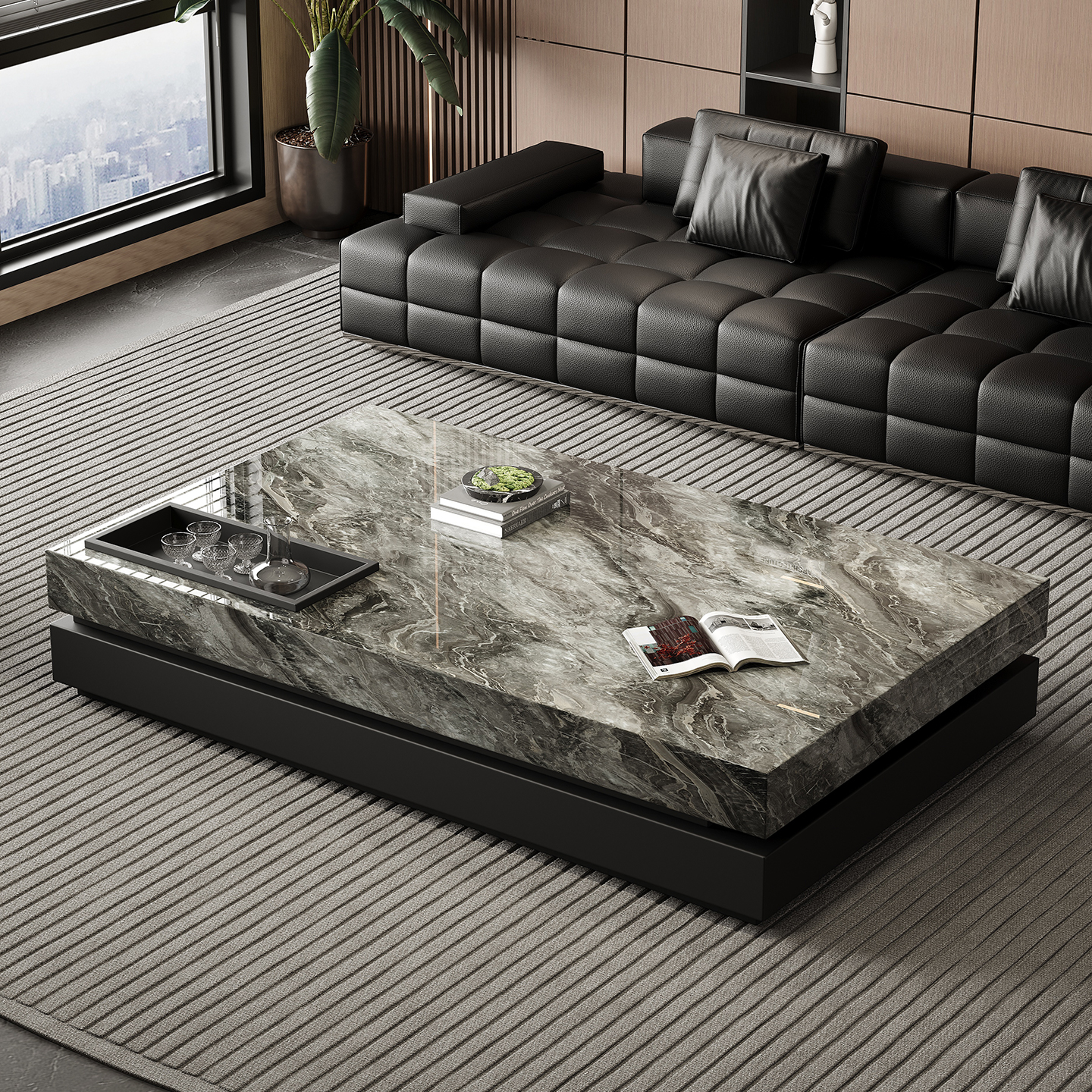 意式轻奢岩板茶几客厅家用小户型现代简约设计师新款方形高端茶几