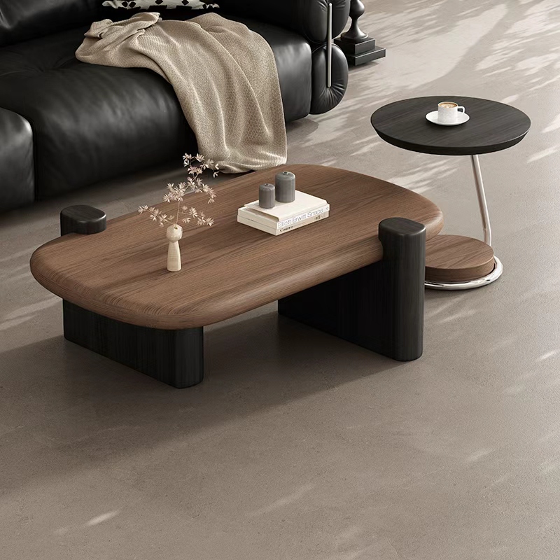 中古风月圆茶几轻奢高级感客厅家用实木茶几小户型设计师边几组合