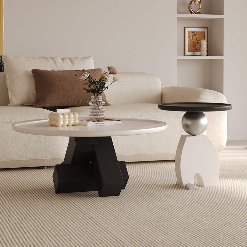 意式极简纸坞茶几组合圆形艺术创意设计师客厅家用轻奢高级感茶几