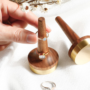 戒指收纳支架黑胡桃木复古风日系实木质指环戒托饰品创意摆件架子