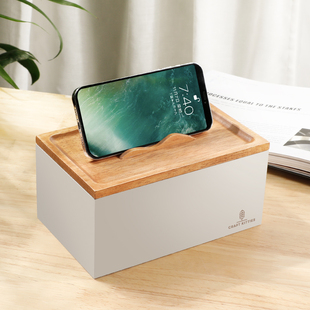 口罩收纳盒家用玄关桌面纸巾盒收纳储物盒带盖防尘大容量实木盒子