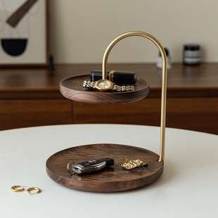 玄关收纳盒桌面高级实木质托盘多层收纳香水梳妆台化妆品置物架