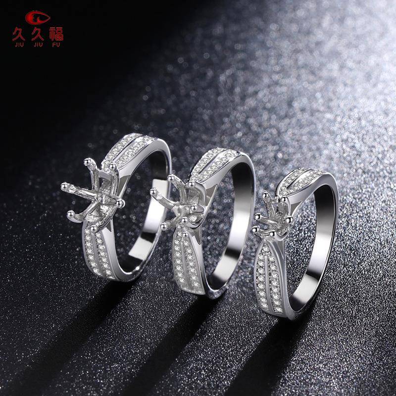 S95纯银戒指 一克微六爪空托 星光皇后JF194莫拉桑2石钻戒 镶工厂