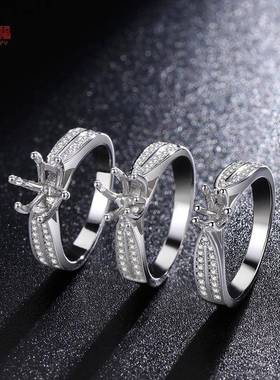 S95纯银戒指 一克微六爪空托 星光皇后JF194莫拉桑2石钻戒 镶工厂