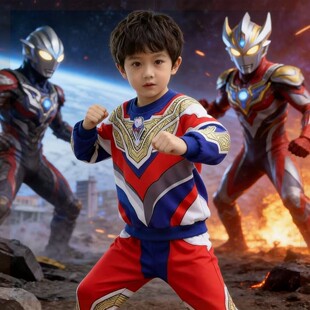 赛罗奥特曼男童衣服发光亮灯春天套装卫衣薄款小男孩儿童运动服装