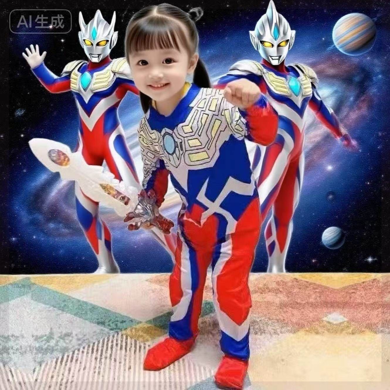 亲子迪迦欧布真人版连体演出服女童赛罗奥特曼卡通cos演出服成人