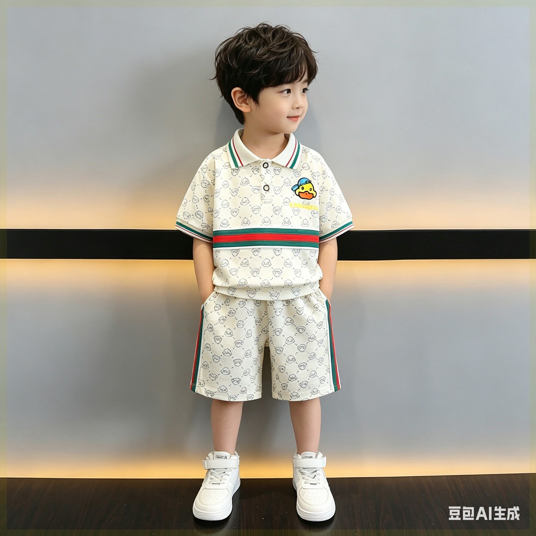男童兔子警官篮球服亮灯套装夏季中小童速干短袖运动宽松两件套潮