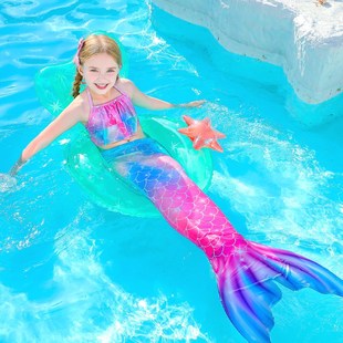 女孩人鱼尾巴儿童服装 游泳衣三件套2024年新款 夏季 美人鱼泳衣套装