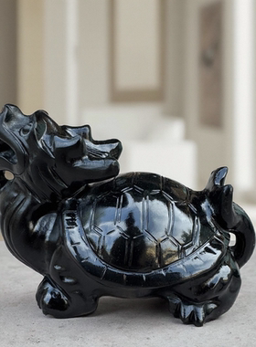 黑色石材龙龟风水吉祥物摆件