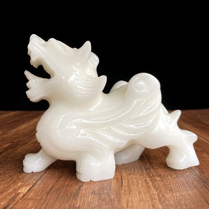 天然白玉貔貅摆件动物一对客厅办公室桌面装饰玉石飞天皮丘新中式